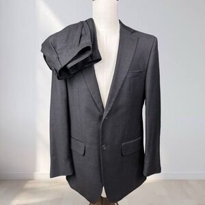 Linea Uomo 2 Piece Suit Men 40L 40x34 Black Modern Fit Pleated Dual Vented Wool